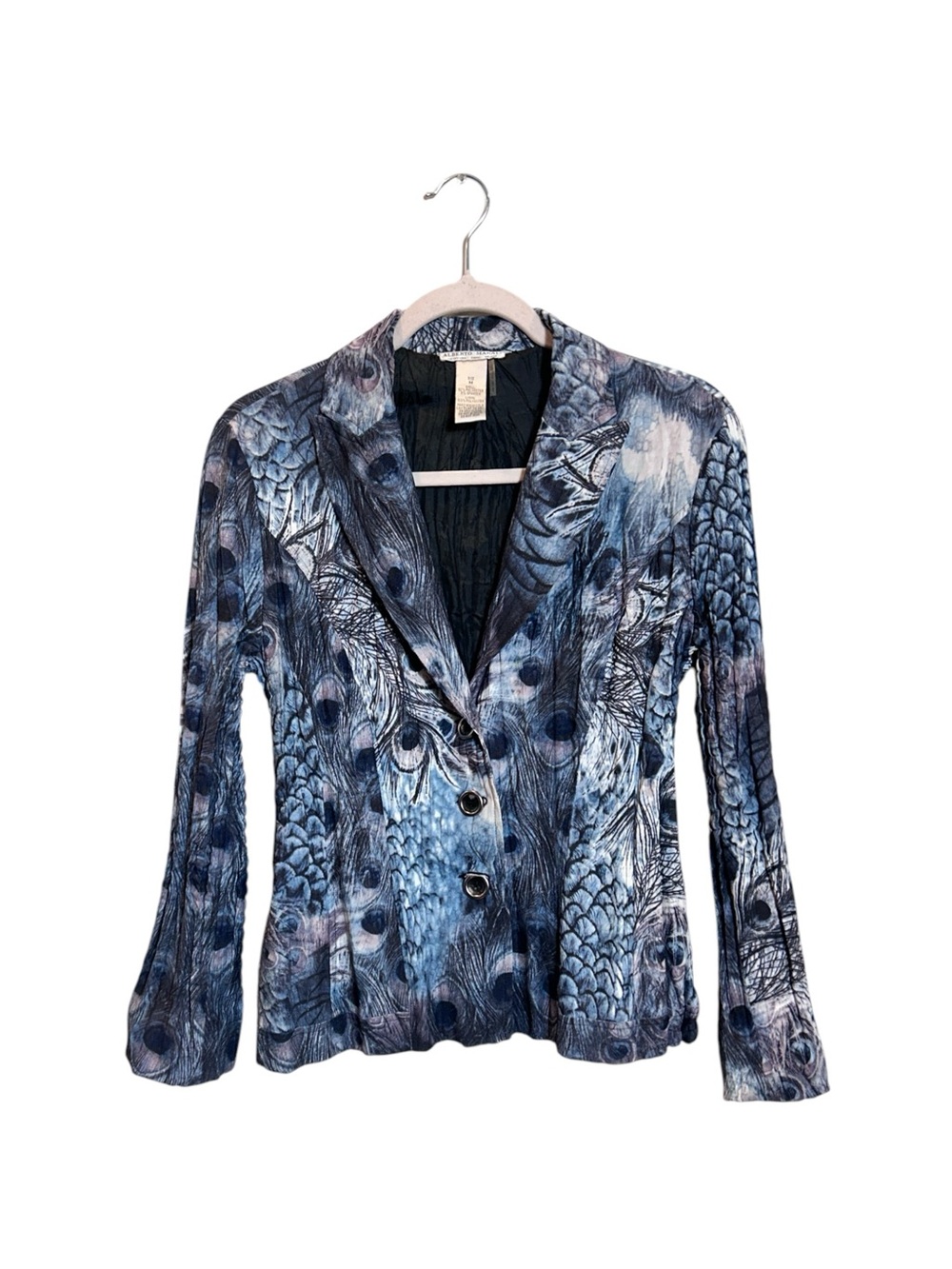 Alberto Makali Blue Printed Peacock-Feather Blazer